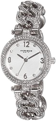 Akribos XXIV Damen Brillianaire crystal-accented silberfarbenes Armbanduhr