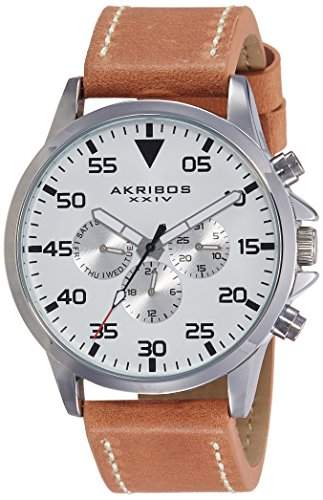 Akribos XXIV Herren-Armbanduhr MenS Schweizer Quarz Leather Strap Watch Analog Quarz AK773SSBR