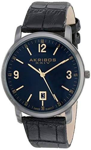 Akribos XXIV Herren-Armbanduhr mit schwarz Leder Band