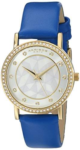 Akribos XXIV Damen-Armbanduhr crystal-accented Necklaces Halskette mit Blau Leder Band