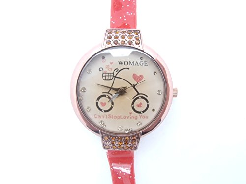 Rot Fahrrad Damen Leder Fashion Armbanduhr
