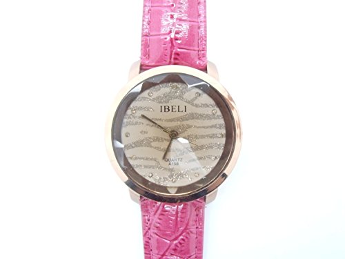 Pink Glitter Animal Print Damen Fashion Armbanduhr