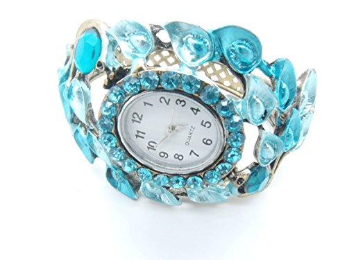 Blau Kristall Leaf Damen Fashion Armreif Armbanduhr