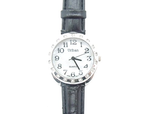 Kristall Zifferblatt schwarz Leder Damen Fashion Armbanduhr