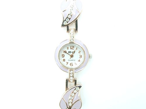 Pearly Pink Kristall Leaf Damen Fashion Armbanduhr