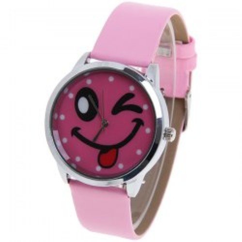 Pink Leder Cheeky Face Damen Fashion Armbanduhr