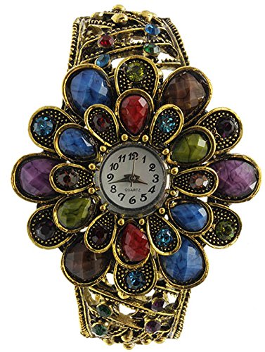 Rainbow Glas Gem Kristall Blume aufklappbaren Damen Fashion Armbanduhr