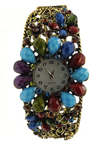 Rainbow Stone Kristall Floral aufklappbaren Damen Fashion Armbanduhr