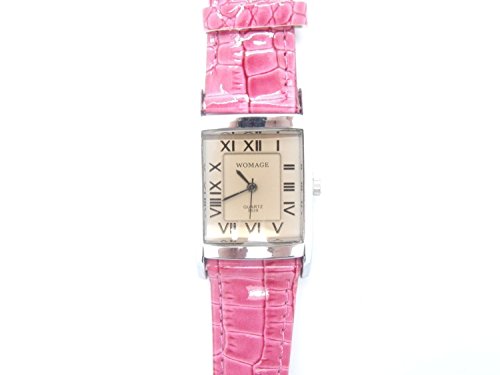 Pink rechteckig Leder Damen Fashion Armbanduhr
