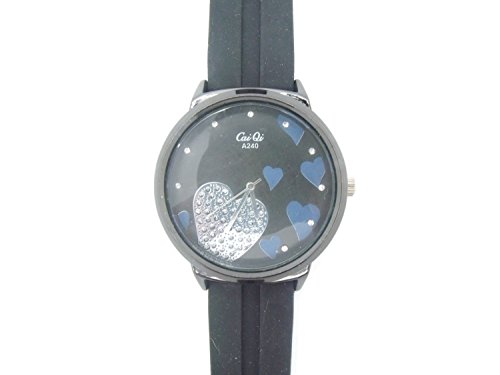 Schwarz Herz Zifferblatt Damen Silikon Fashion Armbanduhr