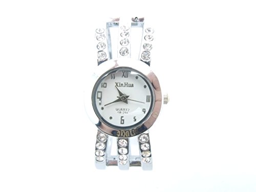 Silber Kristall Damen Fashion Armreif Armbanduhr