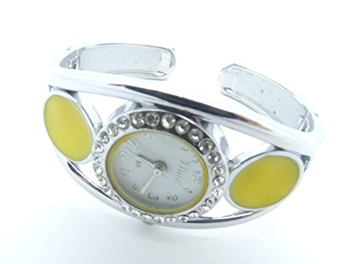 Gelb Silber Kristall Damen Fashion Armreif Armbanduhr