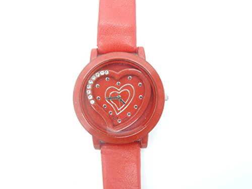 Rot Herz Zifferblatt Leder Damen Fashion Armbanduhr