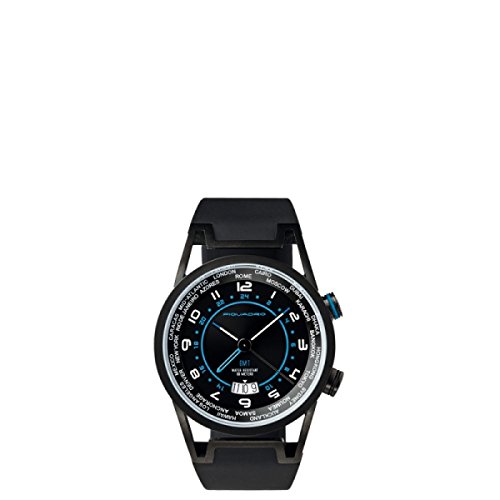 Orologio GMT Piquadro Wwwatch nero uomo in acciaio con datario quadrante nero impermeabile fino a 5 ATM OR1003WW N
