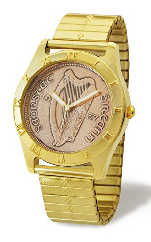 Irische Penny Armbanduhr Gold Style Schutzhuelle mit Gold Stil Elastic Armband