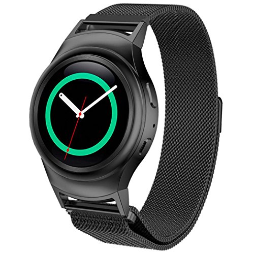 Cool Black Watch Band Han Shi Loop Edelstahl Armbanduhr Band Stecker fuer Samsung Galaxy Gear S2