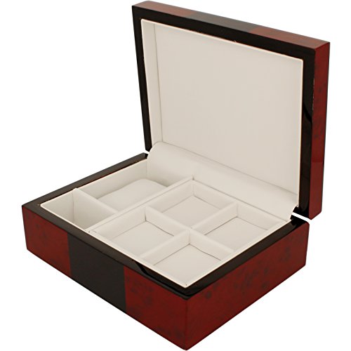 Orbit Holz Finish Uhr Manschettenknoepfe Schmuck Box rot und schwarz