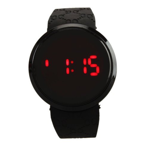 mefeir Wasserdicht Unisex Touchscreen Edelstahl Circular Oberflaeche LED Digitale Sport Armbanduhr mit Silikon Gurt schwarz
