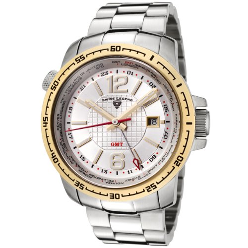 Swiss Legend Herren 90013 22S GB World Timer GMT Kollektion Silver Dial Stainless Uhr