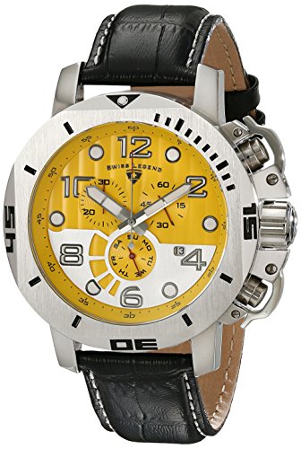 Swiss Legend Scubador Herren 48mm Chronograph Schwarz Leder Armband Uhr 10538 07