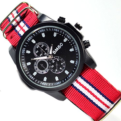 Unisex Armbanduhr mit Textilarmband in Schwarz Rot und Chronograph Look Power