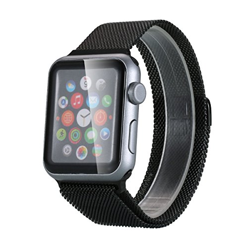 Apple Watch Band 42 mm starker Magnet Lock Milanaise Loop Edelstahl Armband Handgelenk Strap fuer Apple Watch Alle Modell mit Premium gehaertetes Glas Displayschutzfolie
