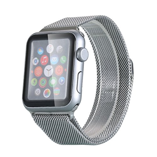 Apple Watch Band 42 mm Milanaise Loop Edelstahl Armband Handgelenk starker Magnet fuer Apple Watch Alle Modell der mit Premium gehaertetes Glas Displayschutzfolie