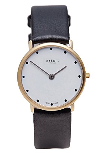 Stahl Swiss Made Armbanduhr Modell st61116 vergoldet klein 27 mm Fall 12 dot Weiss Zifferblatt