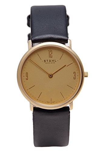 Stahl Swiss Made Armbanduhr Modell st61114 vergoldet klein 27 mm Fall Arabisch und Bar Gold Zifferblatt