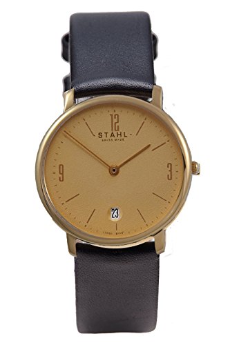 Stahl Swiss Made Armbanduhr Modell st61434 Edelstahl mittlere 30 mm Fall Arabisch und Bar Gold Zifferblatt
