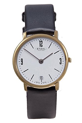 Stahl Swiss Made Armbanduhr Modell st61419 Edelstahl Klein 27 mm Fall Arabisch und Bar weiss Zifferblatt