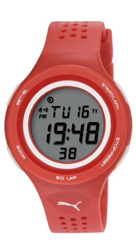 Puma Faas 200 Glow Unisex Digital Uhr mit LCD Zifferblatt Digital Display und rot PU Gurt pu911081003