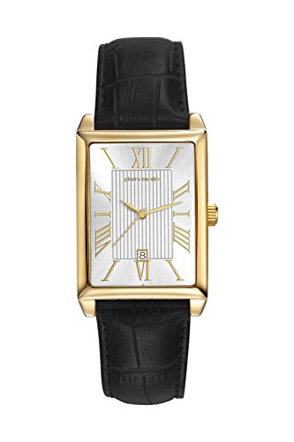 Pierre Cardin Armbanduhr Quarz Uhr PC Belneuf Analoge Uhr mit Datum schwarzem Lederarmband und silbernem Zifferblatt 30m 3atm PC107212F10