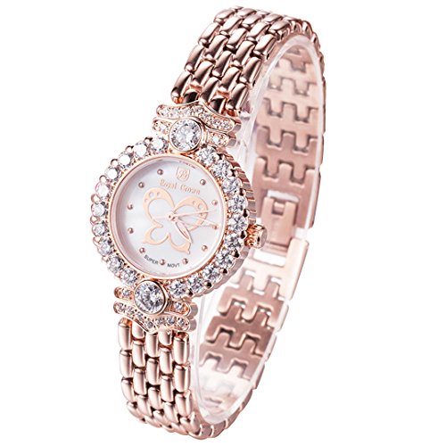 Royal Crown Damen Luxus Handgelenk Uhren Edelstahl Quarz Rund 3844s Gold