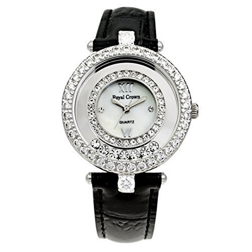 Royal Crown 3628l Armbanduhr schwarzes Lederband Damen Schmuck Wasserdicht Armbanduhr Rundes Zifferblatt