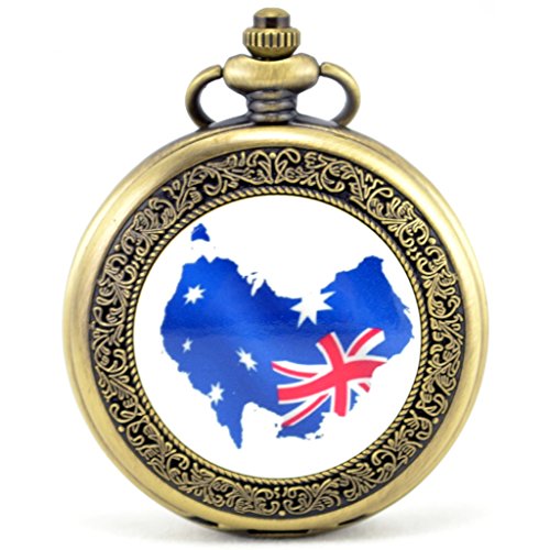 Unendlich U Nationale Fahne Karte von Australien Retro Handaufzug Mechanische Taschenuhr Hohle Skelett Kettenuhr Pullover Halskette Bronze