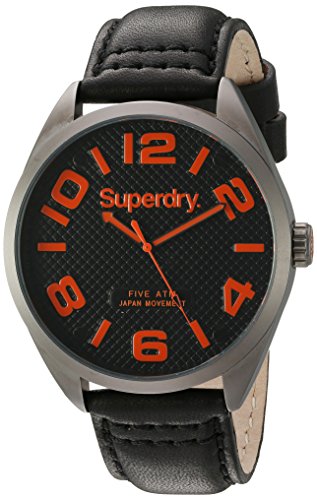 Superdry SYG192BRA MILITARY Uhr Lederarmband Metall 50m Analog schwarz