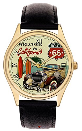 Vintage Welcome to California Route 66 Hotrod Auto Art Collectible Armbanduhr