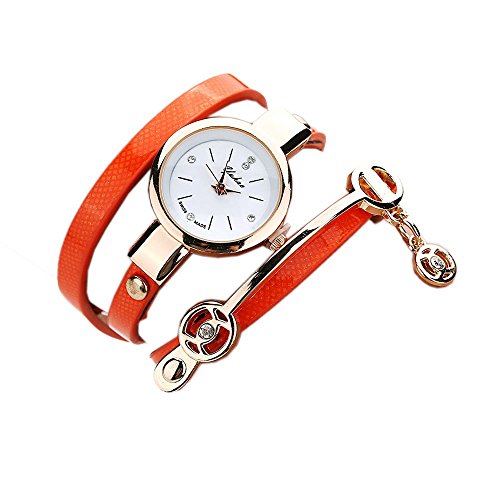 Ularma Mode Exquisit Armband Analog Quarz Uhr Weisses Zifferblatt orange Band