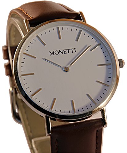 MONETTI Armbanduhr mit braunem Lederarmband im zeitlosem Design und eleganter Schlichtheit in der Geschenkbox