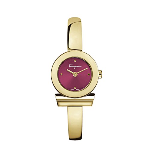 Salvatore Ferragamo Gancino Bracelet Damen Quarz Uhr mit Burgund Dial und Gelbgold Armreif Armband FQ5080016