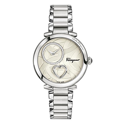 Salvatore Ferragamo Cuore Damen Quarz Patentierte Uhr mit silberner Beschaffenheit Vorwahlknopf Satz mit dem Schlagen des Herzens und des Edelstahl Armbandes FE2060016