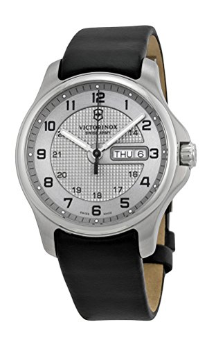 Swiss Army Classic Officers Stainless Steel GMT Mens Strap Watch Silver Dial Calendar 241550