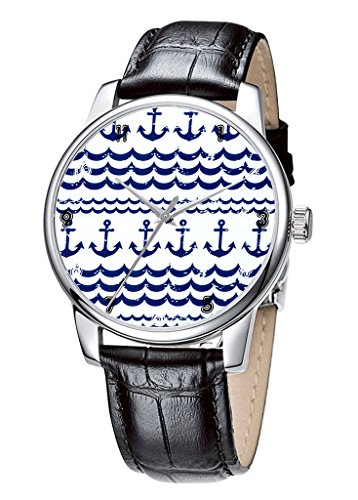 Topgraph Uhren Herren Damen Unisex Armbanduhr Elegant Uhr Leder Marine Blau Muster Breite des Armbands 20mm