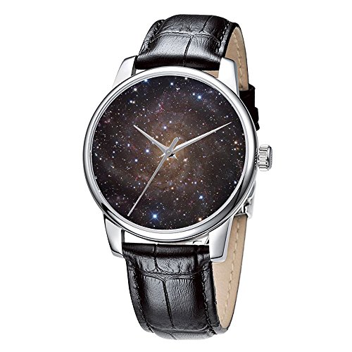 Topgraph Uhren Herren Damen Unisex Armbanduhr Elegant Uhr Leder Raum Galaxie Breite des Armbands 20mm