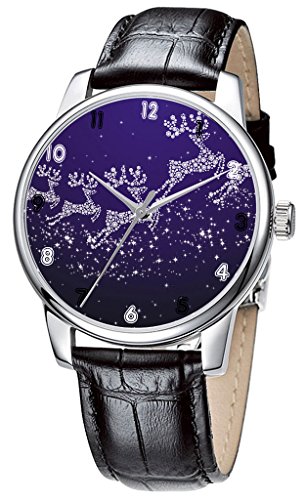Topgraph Armbanduhr Damen Casual Design Leder quarz analoge Schwarz Glanz Weihnachten Breite des Armbands 14mm