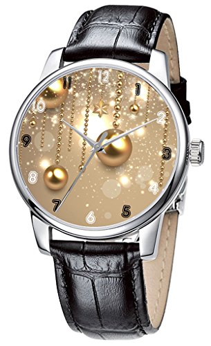 Topgraph Damen Laessig Armbanduhr Quarzuhr aus Leichtmetall Lederarmband Weihnachten Glanz Balls Breite des Armbands 20mm