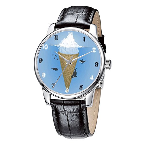 Topgraph Damen Laessig Armbanduhr Quarzuhr aus Leichtmetall Lederarmband Ein Eisberg Eis
