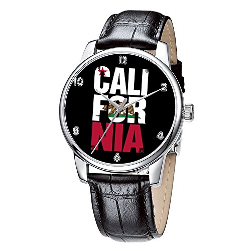 Topgraph Damen Laessig Armbanduhr Quarzuhr aus Leichtmetall Lederarmband CALI FOR NIA