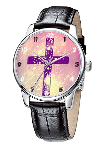 Topgraph Armbanduhr Damen Leder Schwarz Vintage Design Pink Pattern Breite des Armbands 20mm